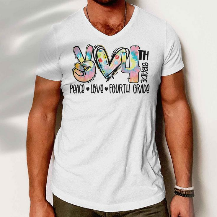 Peace Love Fourth Grade Funny Tie Dye Student Teacher T-Shirt Men V-Neck Tshirt