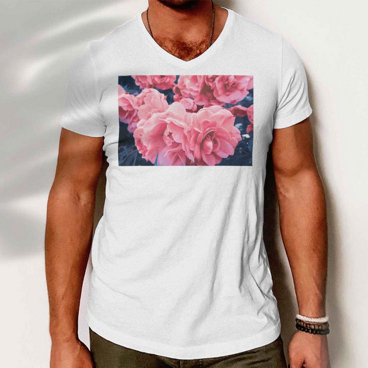 Pink Roses In Garden Men V-Neck Tshirt