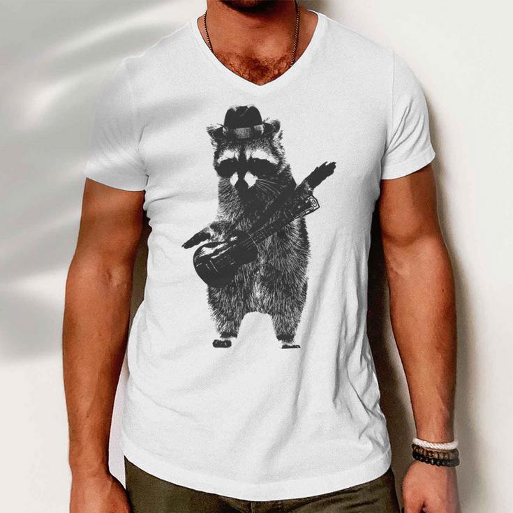 Raccoon Wielding Ukulele Men V-Neck Tshirt