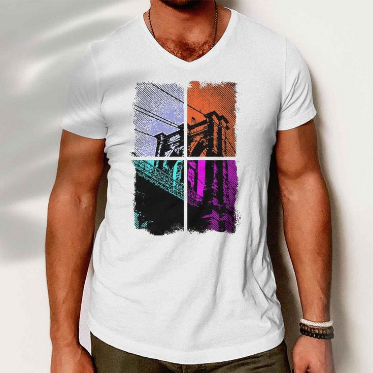Retro Brooklyn Bridge Nyc Vintage Distressed Men V-Neck Tshirt