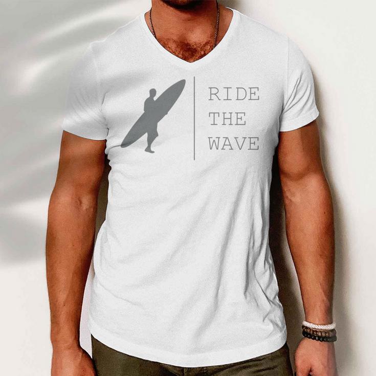 Surfing Funny Quote Ride The Wave Surfer Ocean Lover Men V-Neck Tshirt