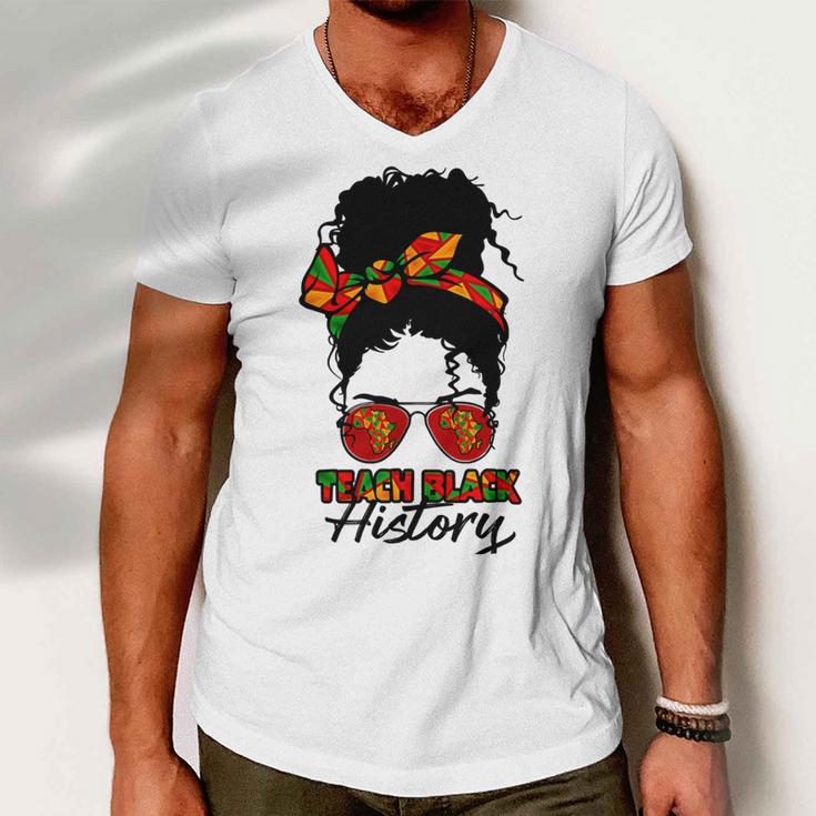 Teacher African Women Messy Bun Teach Black History Month Men V-Neck Tshirt