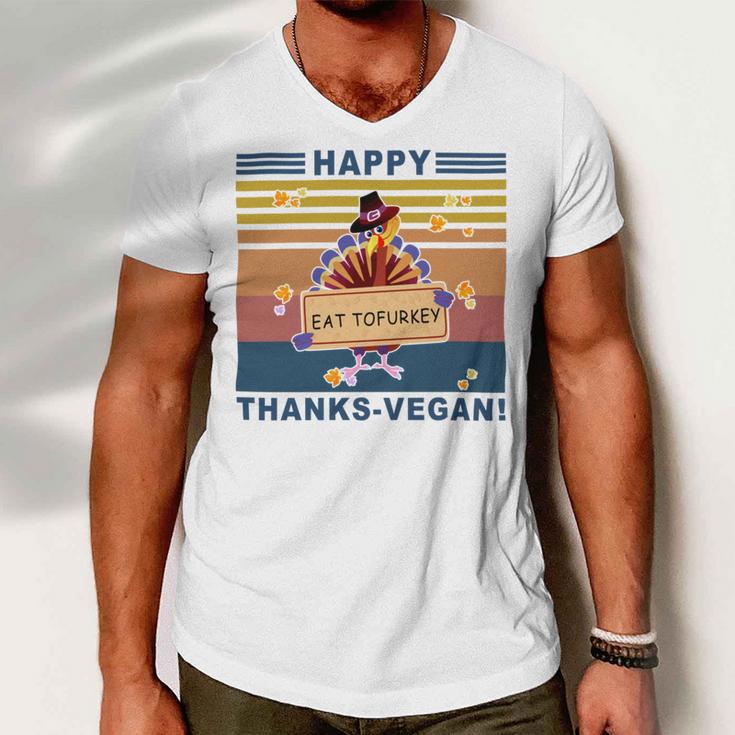 Turkey Happy Thanks Vegan Turkey Vintage Retro Men V-Neck Tshirt