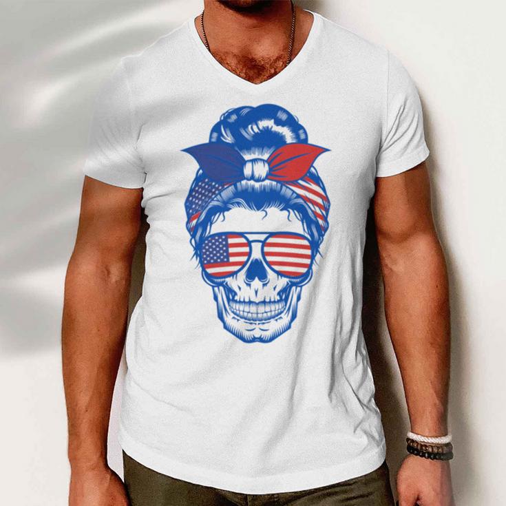 Ultra Maga Red White Blue Skull Men V-Neck Tshirt