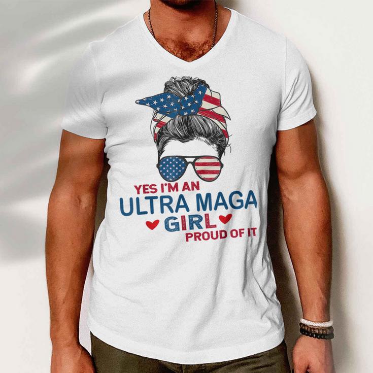 Yes Im An Ultra Maga Girl Proud Of It Usa Flag Messy Men V-Neck Tshirt