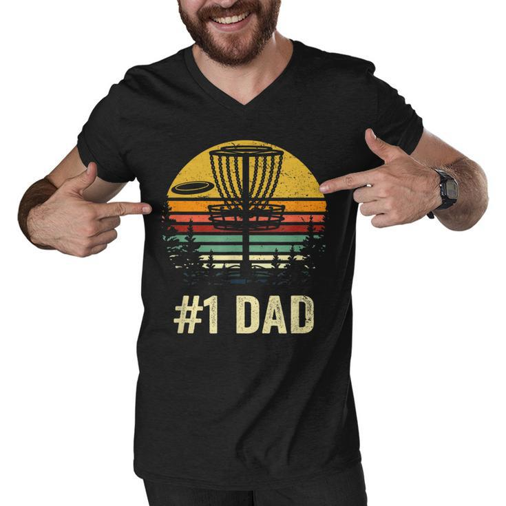 1 Dad Disc Golf Gift Number One Father Frisbee Golfing Disk  Men V-Neck Tshirt