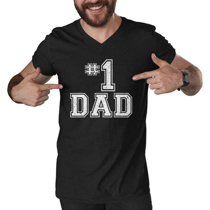 1 Dad Number One Daddy Fathers Day Vintage Style Men V-Neck Tshirt