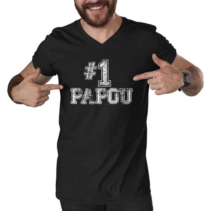 1 Papou Number One Sports Fathers Day Gift Men V-Neck Tshirt