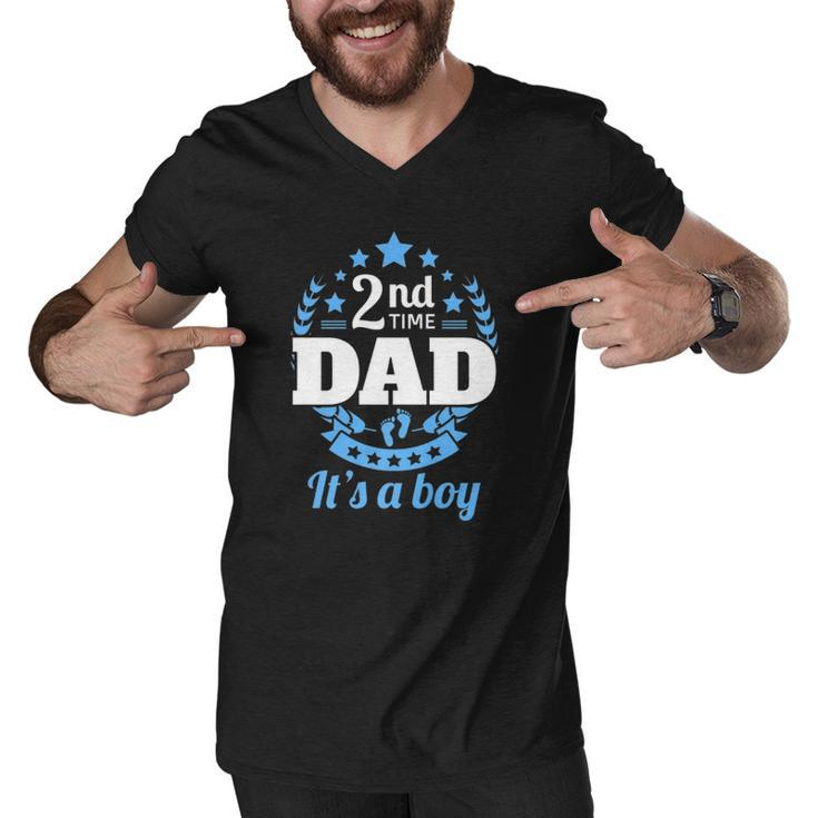 2Nd Time Dad Its A Boy Funny Dad Again Second Baby Announce  Men V-Neck Tshirt