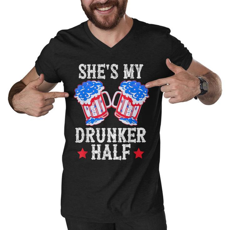 4Th Of July Matching Couple  Shes Is My Drunker Half  Men V-Neck Tshirt