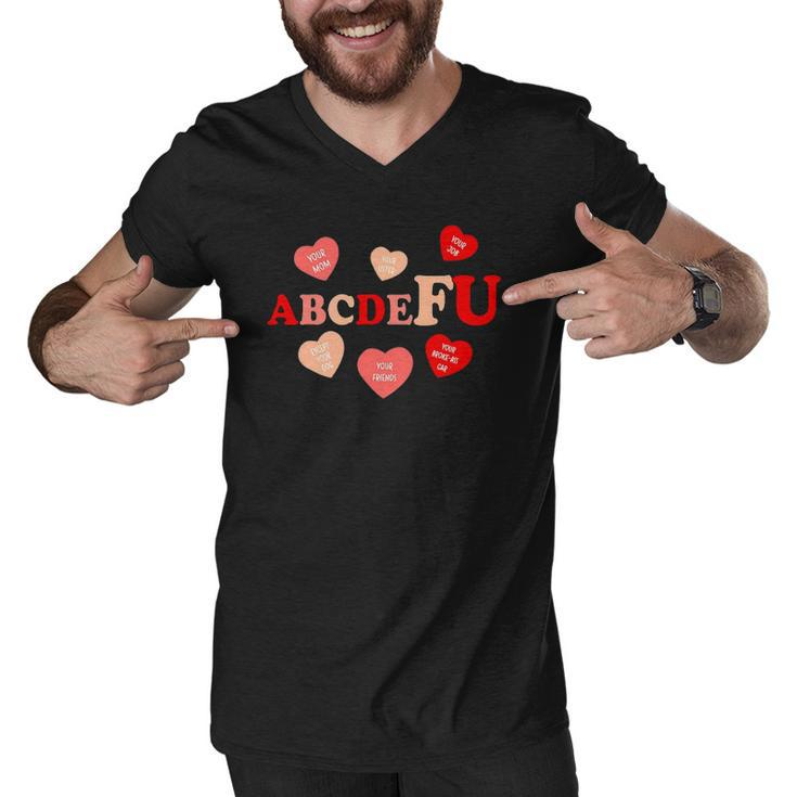 AbcDeFu Valentines Retro Funny Hearts Valentine Candy Men V-Neck Tshirt