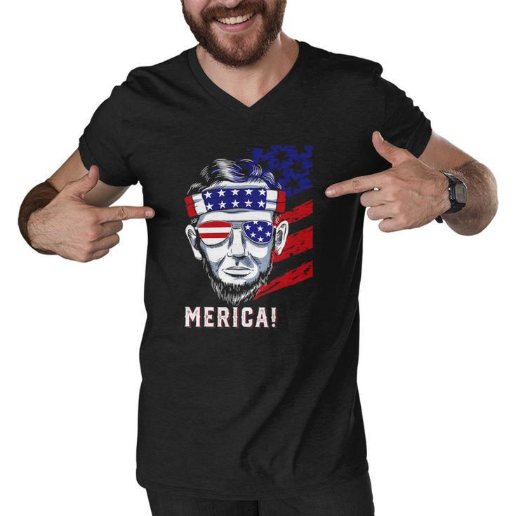 Abraham Lincoln 4Th Of July Merica Men Women American Flag  Men V-Neck Tshirt