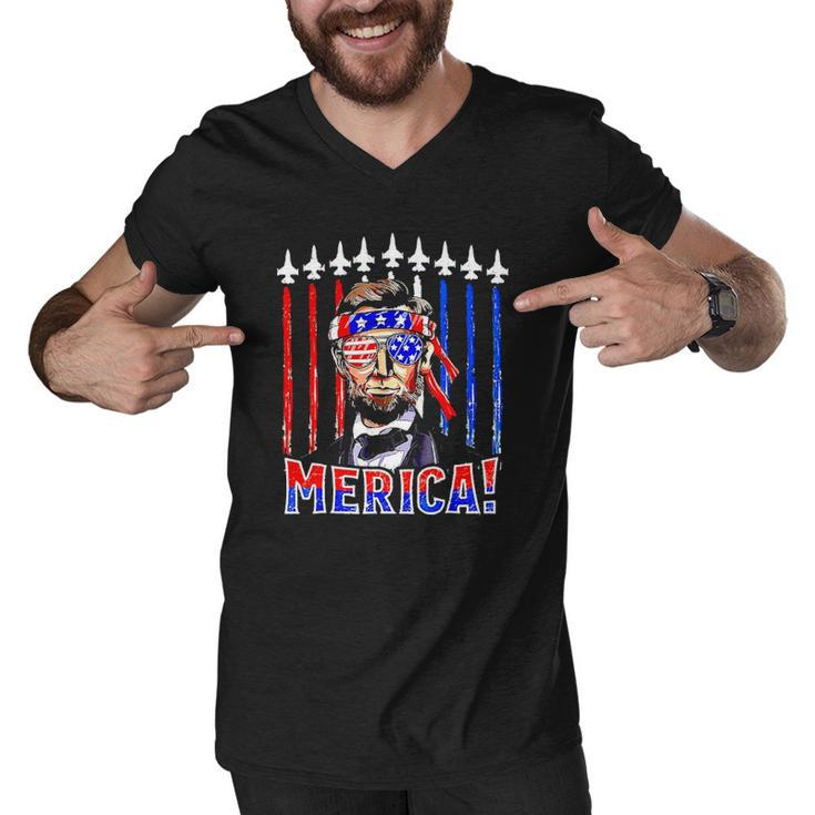 Abraham Lincoln 4Th Of July Merica Patriotic American Flag Men V-Neck Tshirt