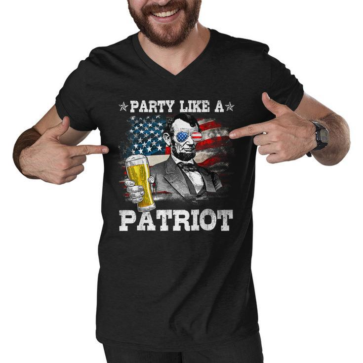 Abraham Lincoln Party Like A Patriot 4Th Of July  Men V-Neck Tshirt