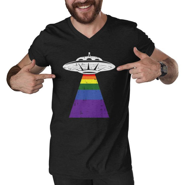 Alien Abduction Gay Pride Lgbtq Gaylien Ufo Proud Ally Men V-Neck Tshirt