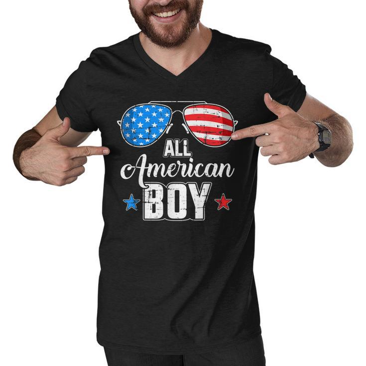 All American Boy Us Flag Sunglasses For Matching 4Th Of July  Men V-Neck Tshirt