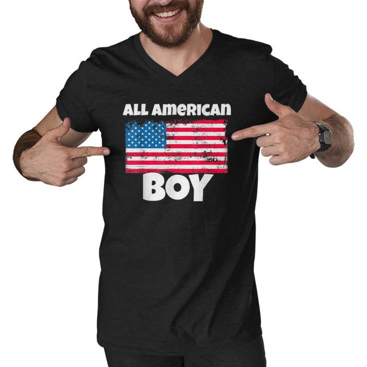 All American Boy Usa Flag Distressed 4Th Of July Men V-Neck Tshirt