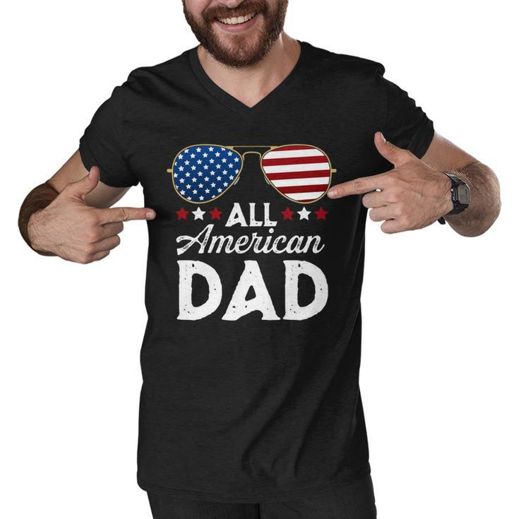 All American Dad Patriotic 4Th Of July Usa Flag Sunglasses   Men V-Neck Tshirt