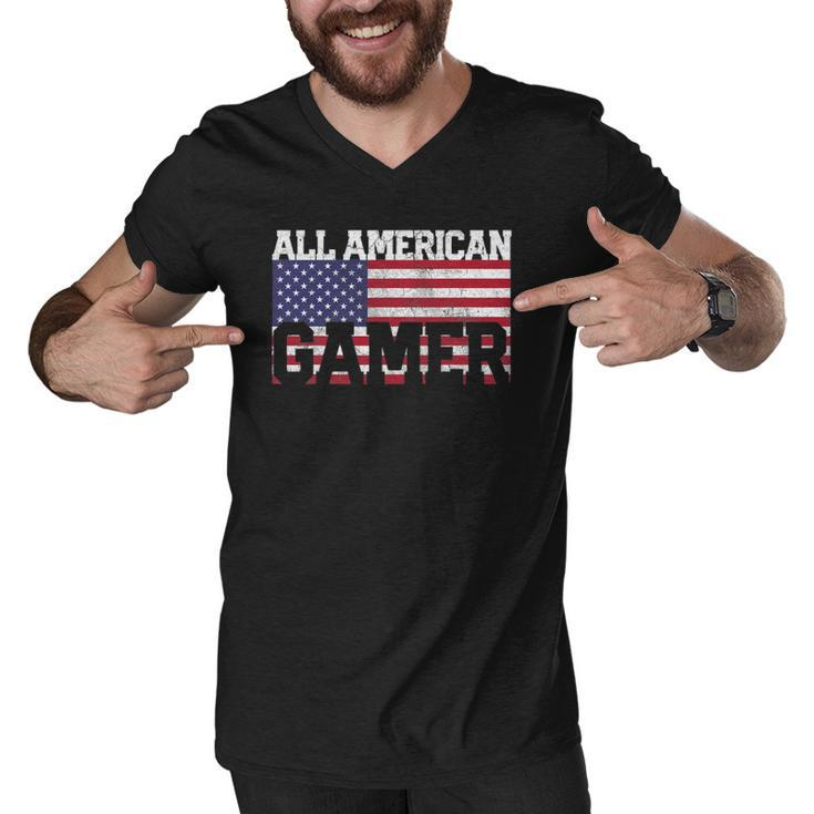 All American Flag Video Gamer July 4Th Boys Kids Men Men V-Neck Tshirt