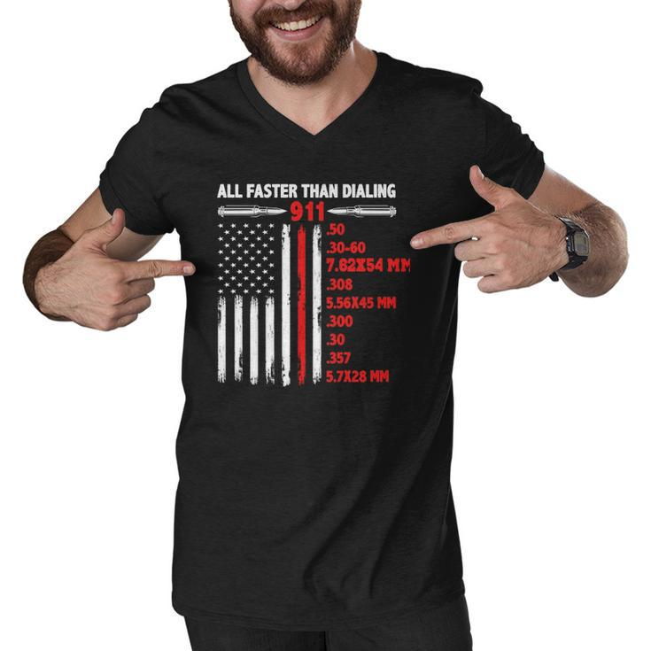 All Faster Than Dialing 911 American Flag Gun Lover Usa Flag  Men V-Neck Tshirt