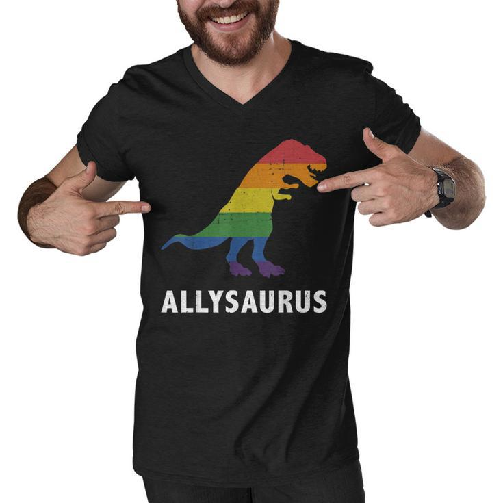 Allysaurus Dinosaur In Rainbow Flag For Ally Lgbt Pride  Men V-Neck Tshirt