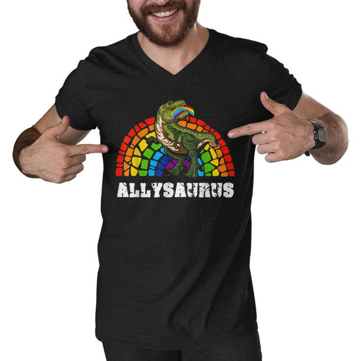 Allysaurus Dinosaur In Rainbow Flag For Ally Lgbt Pride  V3 Men V-Neck Tshirt