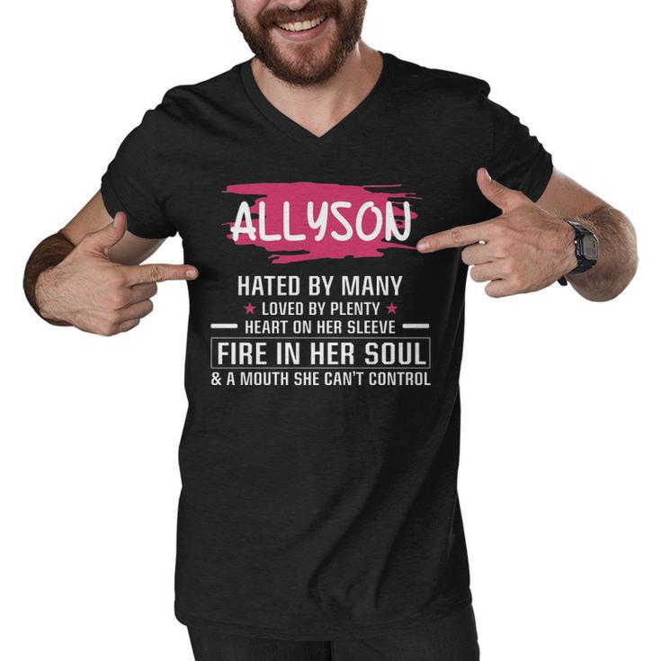 Allyson Name Gift   Allyson Hated By Many Loved By Plenty Heart On Her Sleeve Men V-Neck Tshirt