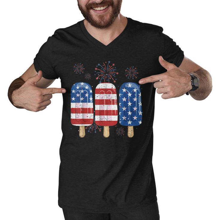 America 4Th Of July Popsicle Ice Cream Us Flag Patriotic  Men V-Neck Tshirt