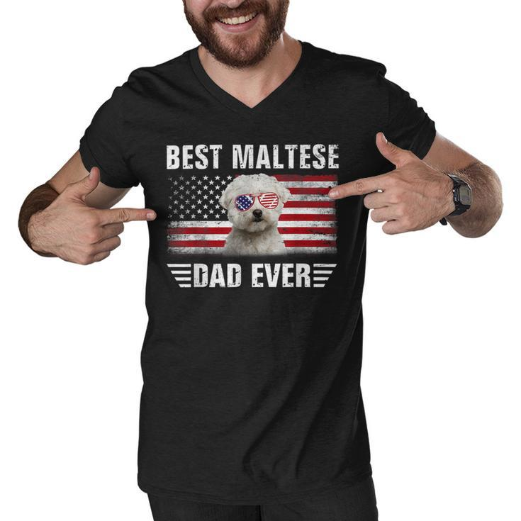 American Flag Best Maltese Dad Ever  Dog Dad Men V-Neck Tshirt