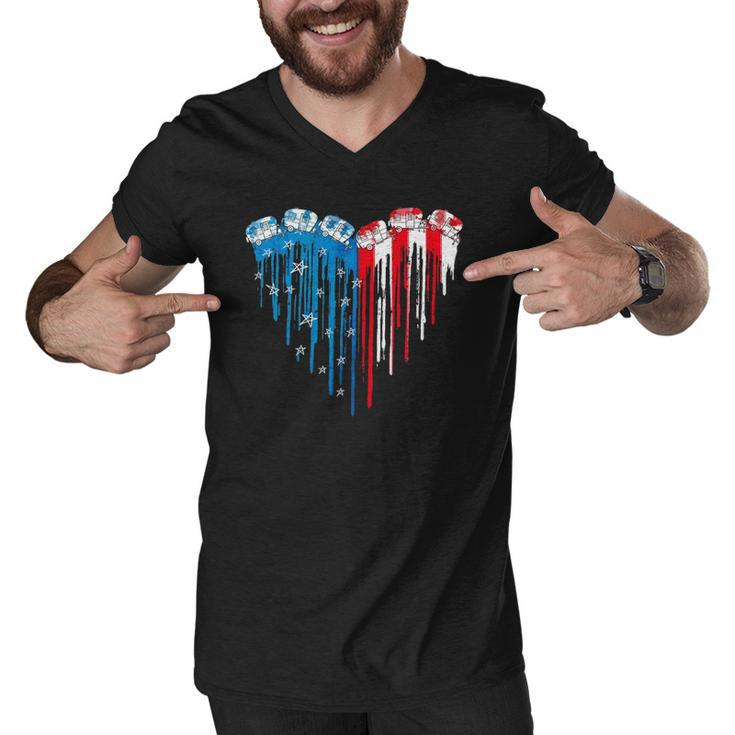 American Flag Heart 4Th Of July Patriotic Funny Men V-Neck Tshirt