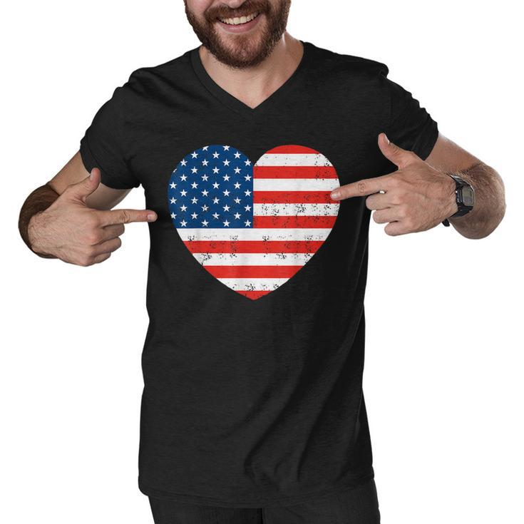 American Flag Heart 4Th Of July Usa Patriotic  V2 Men V-Neck Tshirt