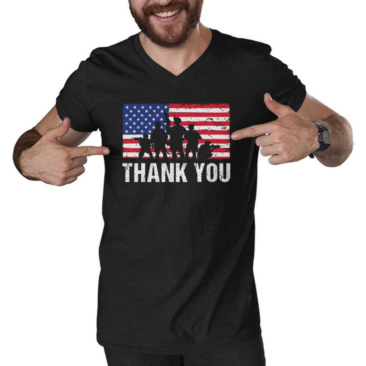 American Flag Soldiers Usa Thank You Veterans Proud Veteran Men V-Neck Tshirt