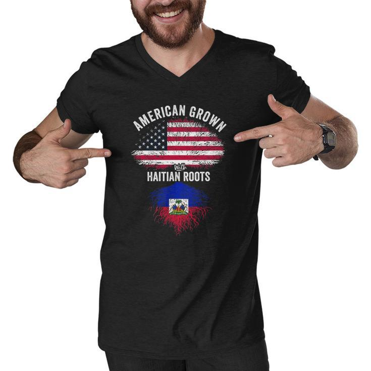 American Grown With Haitian Roots Usa Haiti Flag Men V-Neck Tshirt