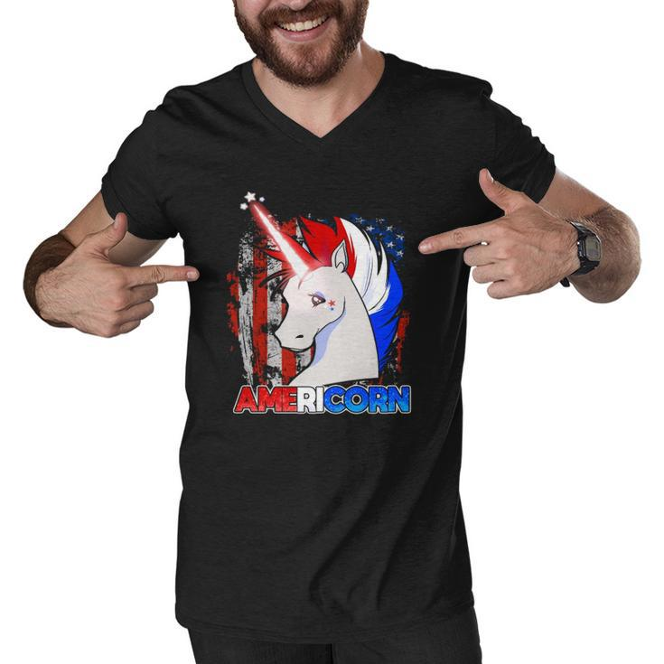 Americorn Unicorn American Flag Patriotic Men V-Neck Tshirt