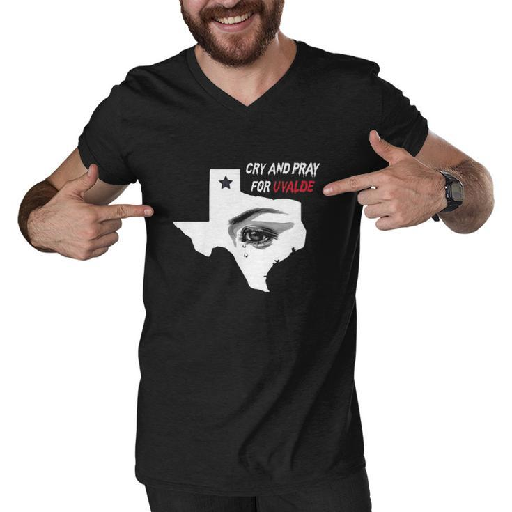 Anti Guns Cry And Pray For Uvalde Texas Men V-Neck Tshirt