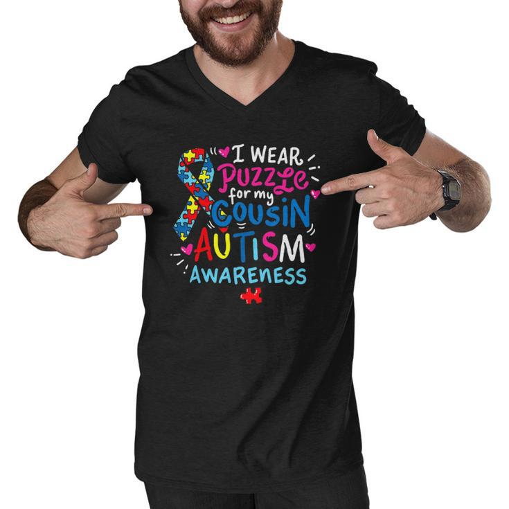 Autism Awareness I Wear Puzzle For My Cousin Men V-Neck Tshirt