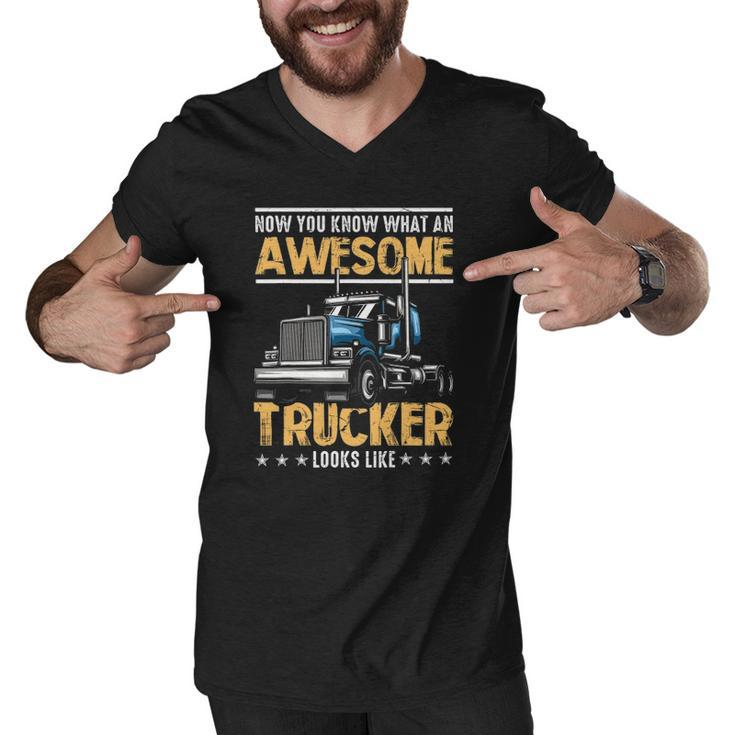 Awesome Trucker Semi Truck Driver 18 Wheeler Mechanic Funny Men V-Neck Tshirt