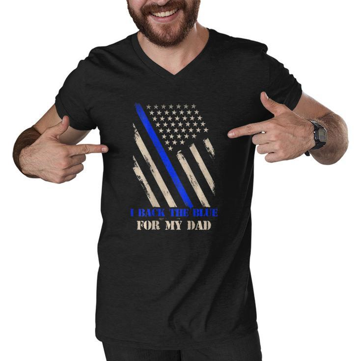 Back The Blue For My Dad Proud Polices Kids - Art On Back Men V-Neck Tshirt