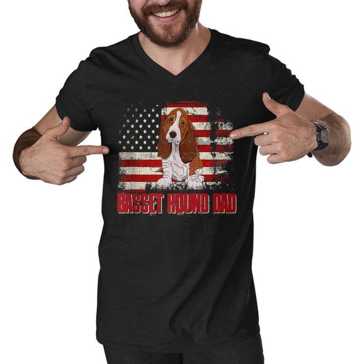 Basset Hound Dad American Flag 4Th Of July Dog Lovers  Men V-Neck Tshirt