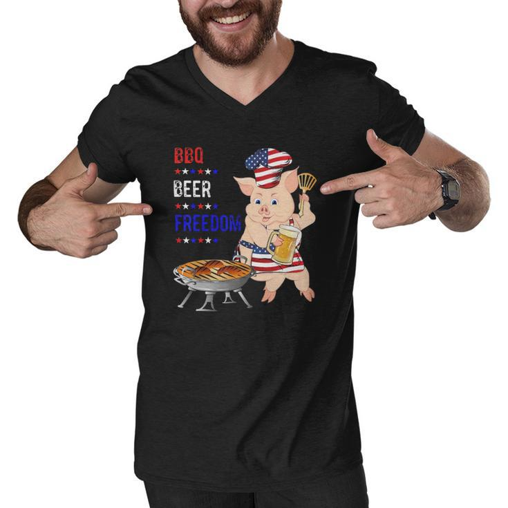Bbq Beer Freedom Pig American Flag Men V-Neck Tshirt