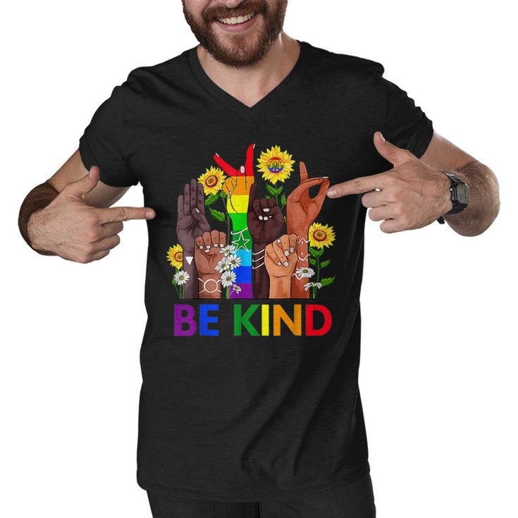 Be Kind Sign Language Hand Talking Lgbtq Flag Gay Pride  Men V-Neck Tshirt