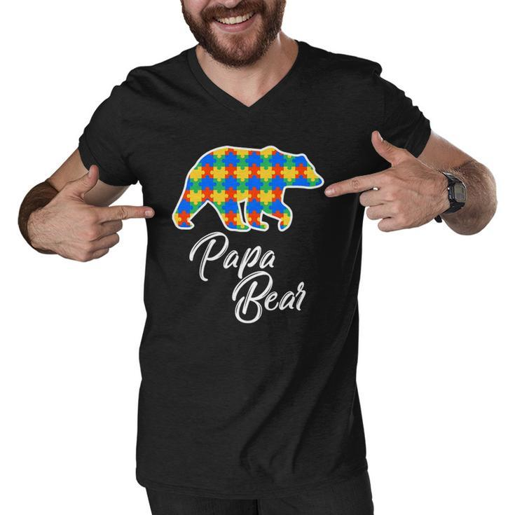 Bear Autism Puzzle Awareness  Papa Bear Gifts Men V-Neck Tshirt