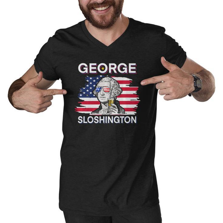Beer George Sloshington  American Flag 4Th Of July  Men V-Neck Tshirt