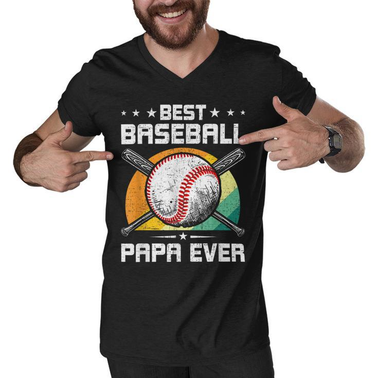 Best Baseball Papa Ever Baseball Lover Dad Men V-Neck Tshirt