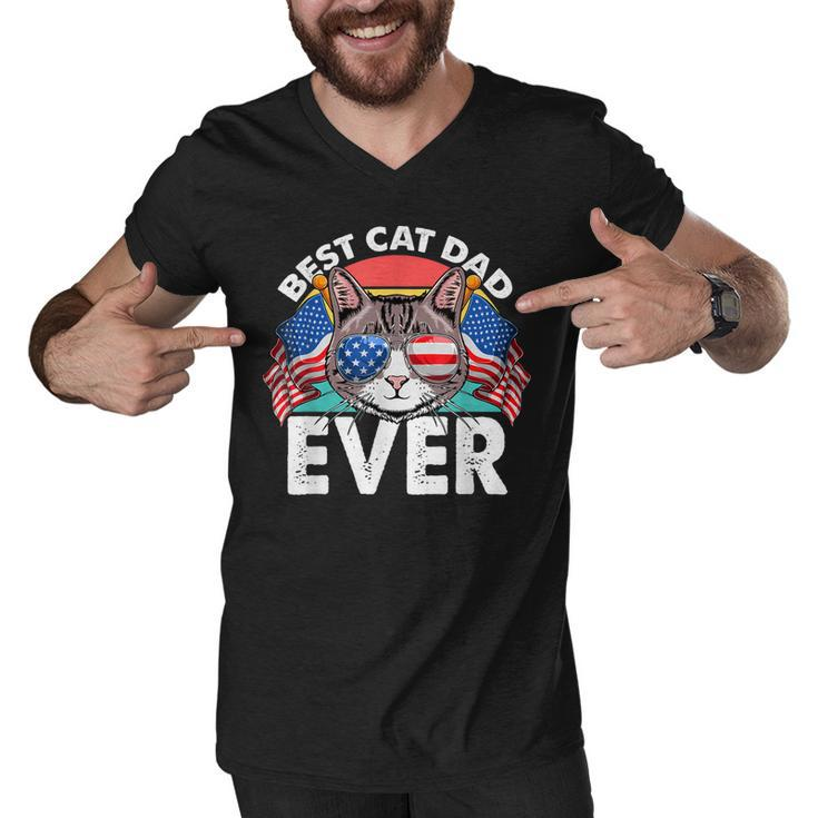 Best Cat Dad Ever Matching Fathers Day 4Th Of July Cat Lover  Men V-Neck Tshirt