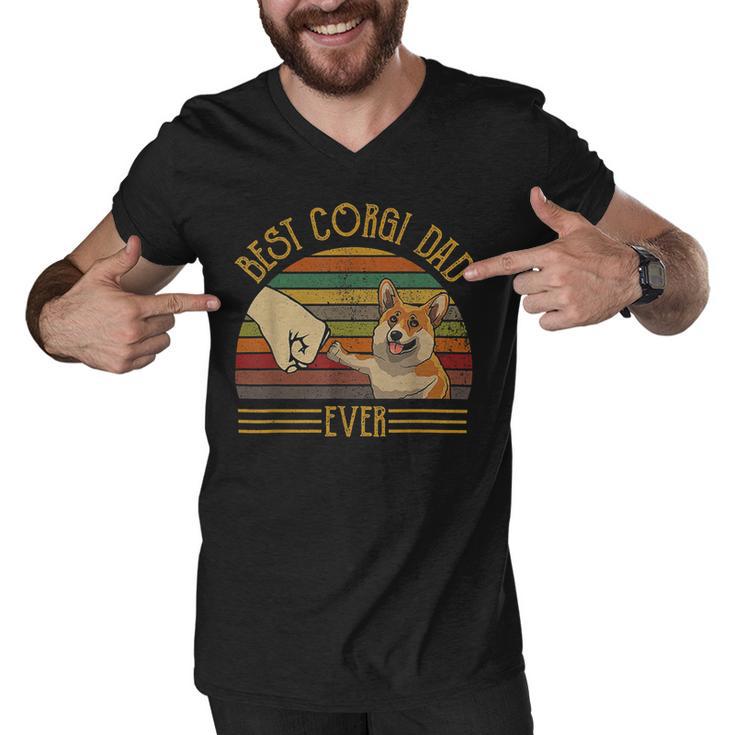 Best Corgi Dad Ever Retro Vintage Sunset Men V-Neck Tshirt