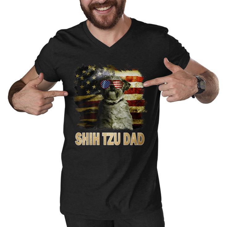 Best Shih Tzu Dad Ever American Flag 4Th Of July Dog Lover  Men V-Neck Tshirt