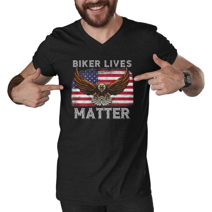 Biker Lives Matter Distressed American Flag Bald Eagle Men V-Neck Tshirt