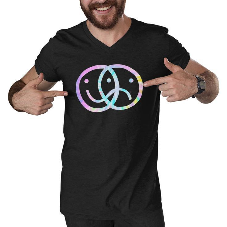 Bipolar Happy Sad Face Rad Indie Skater Culture Tie Dye Men V-Neck Tshirt