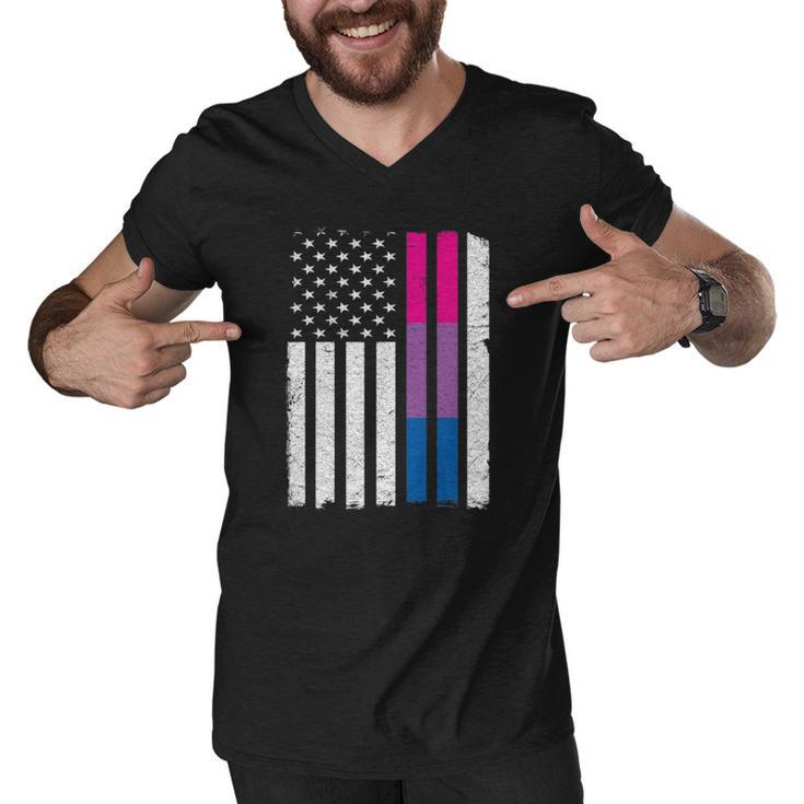 Bisexual Pride Us American Flag Love Wins Lgbt Bi Pride Men V-Neck Tshirt